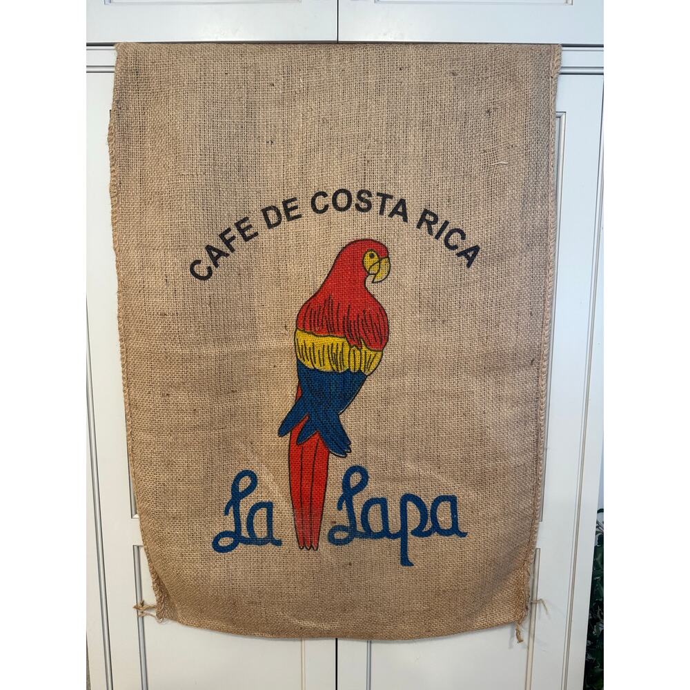 Jute Burlap Coffee Bag Sack Cafe de Costa Rica La Lapa Parrot Bird JL